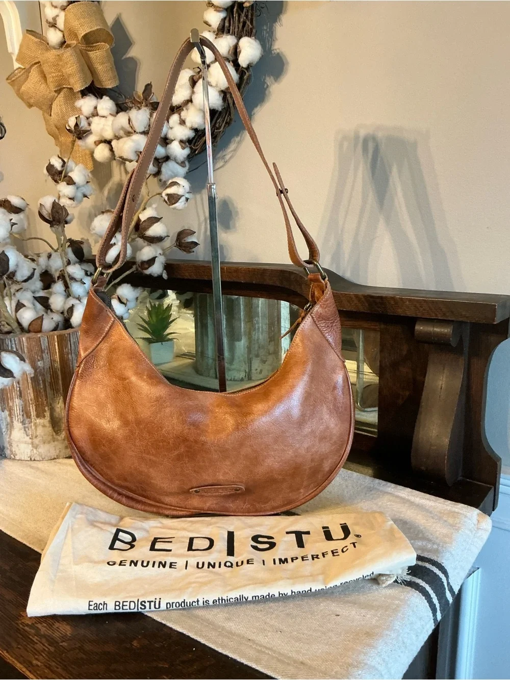 NWOT Bed Stu Leather Studded Megara Shoulder Bag Hobo Tan DD MSRP $279
